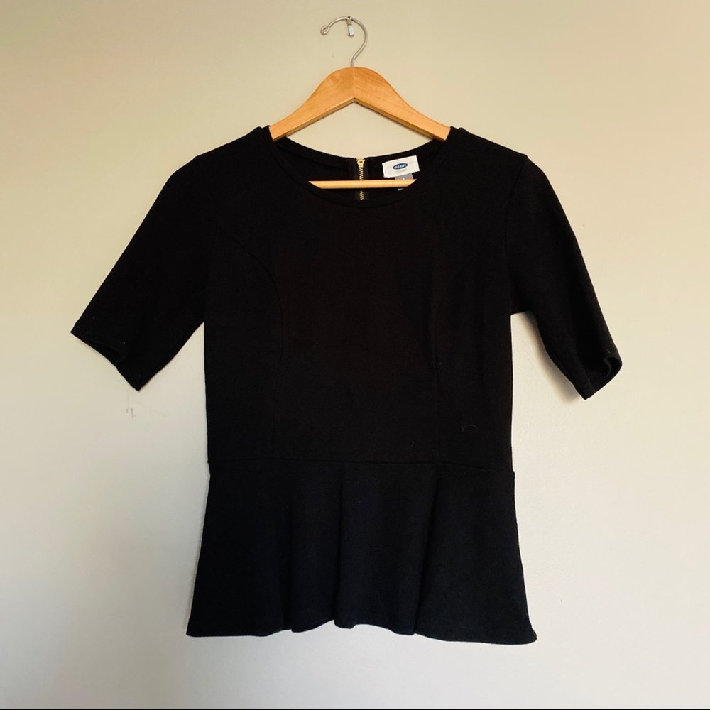 Black Short Sleeve Peplum Shirt